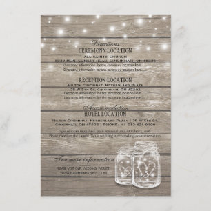 Carte D'accompagnement Bois rustique Mason Jar String Lumières Mariage Dé