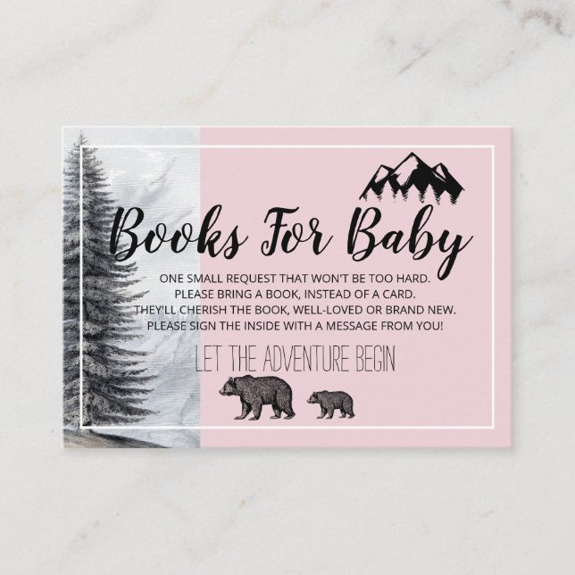 Carte D'accompagnement Bois rustique Ours Baby shower rose par courrier (Devant)
