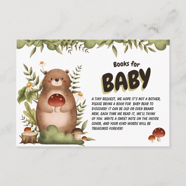 Carte D'accompagnement Bois vert ours de bois livres fantaisie pour bébé (Devant)