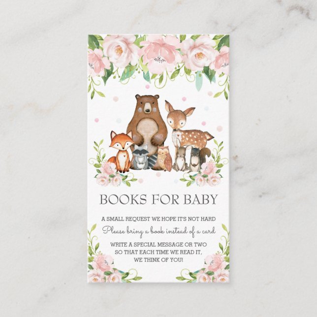 Carte D'accompagnement Boissons Animaux de bois rose Blush Livres floraux (Devant)