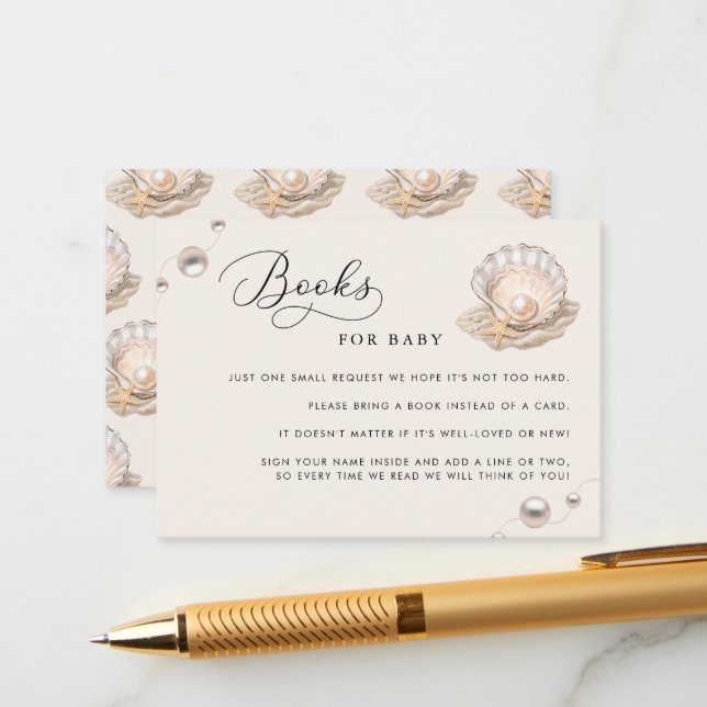 Carte D'accompagnement Boîtier de demande de Baby shower Little Pearl (Devant/Arrière en situation)