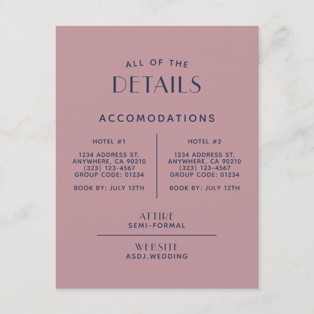 Carte D'accompagnement Boîtier de détails de Mariage de marine de broussa (Devant)