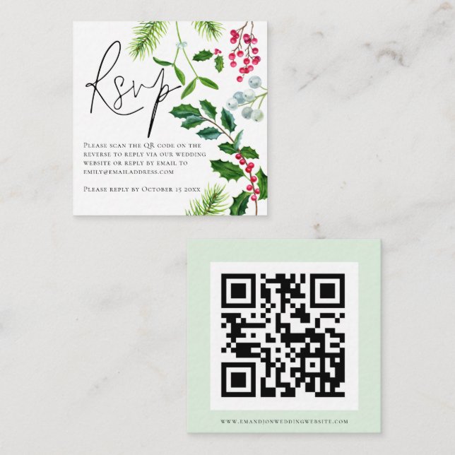 Carte D'accompagnement Boîtier de mariage RSVP de mariage QR pour hiver (Devant / Derrière)