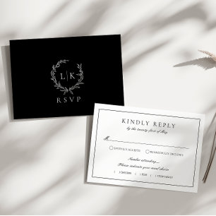 Carte D'accompagnement Boîtier de Mariage RSVP noir blanc monogramme