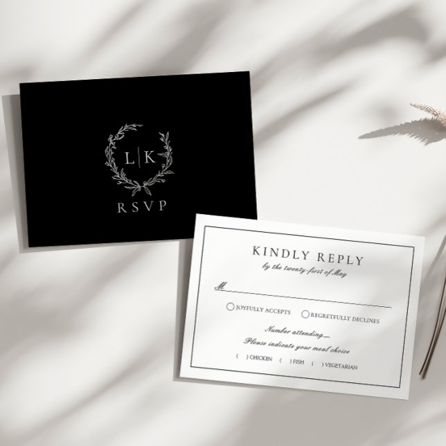 Carte D'accompagnement Boîtier de Mariage RSVP noir blanc monogramme (Créateur téléchargé)