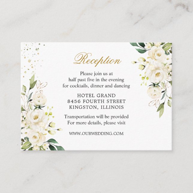 Carte D'accompagnement Boîtier de réception de mariage blanc Roses vertes (Devant)