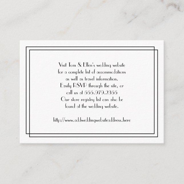 Carte D'accompagnement Boîtier du site Web Mariage Floral noir et blanc (Devant)