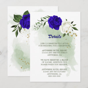 Carte D'accompagnement Boîtier Royal bleu blanc fleuri détails de la végé