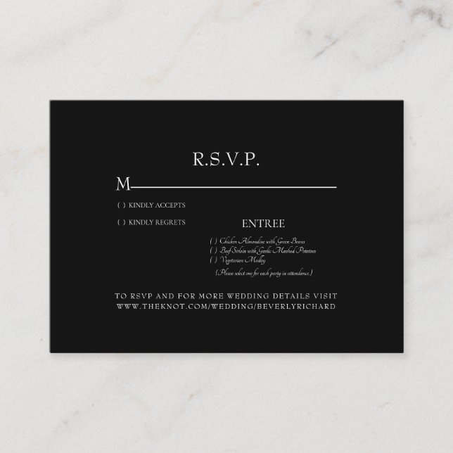 Carte D'accompagnement Boîtier RSVP Noir Mariage (Devant)