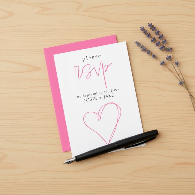 Carte D'accompagnement Boîtier rsvp pour coeur d'amour rose vif (Bright Pink love heart rsvp enclosure.)