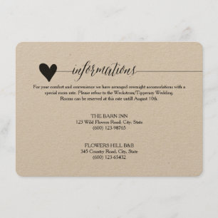 Carte D'accompagnement Boîtier Rustique Kraft Mariage, calligraphie cardi