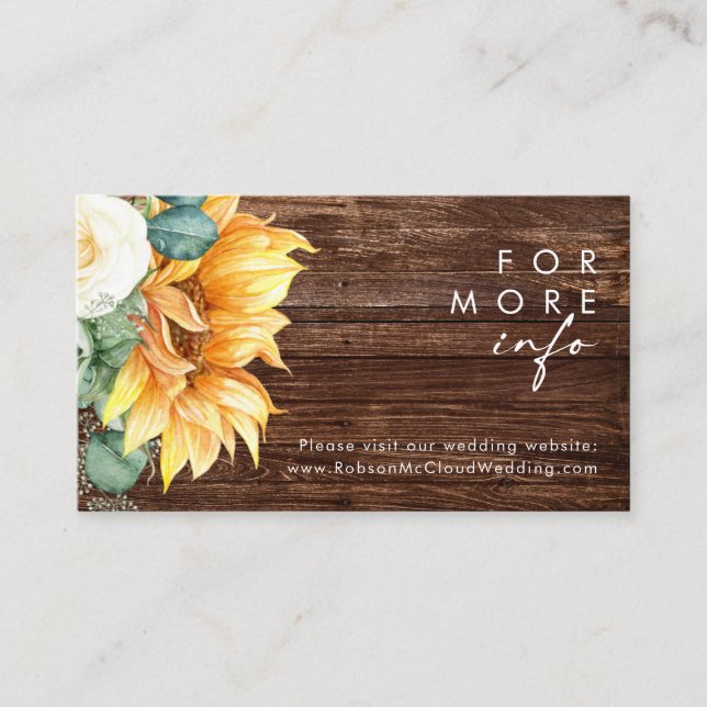 Carte D'accompagnement Bold Country Tournesol | Site de mariage sur bois (Devant)