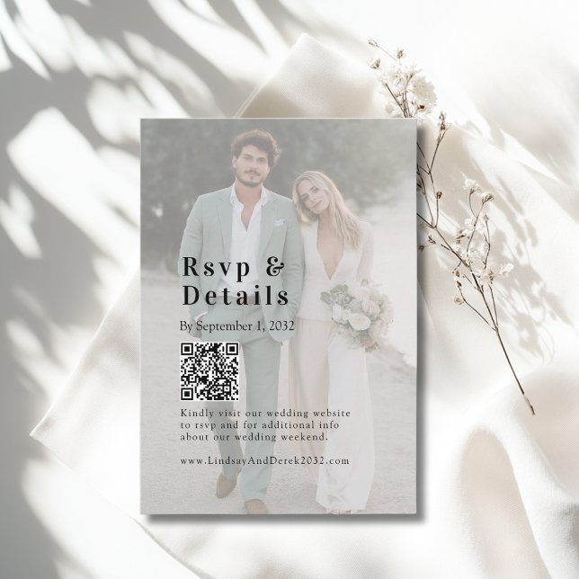 Carte D'accompagnement Bold Trending Photo Wedding QR Code RSVP Photo (Bold Trending Photo Wedding QR Code RSVP Enclosure Card)
