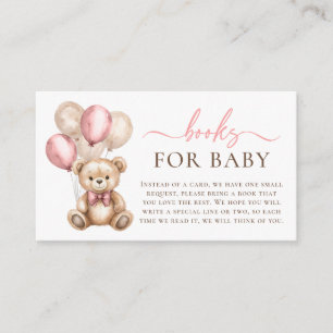 Carte D'accompagnement Boloons Ours Bébé rose Fille Douche Livres Pour Bé