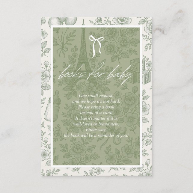 Carte D'accompagnement Bonjour Bebe Books for Baby Sage Green French Jouy (Devant)