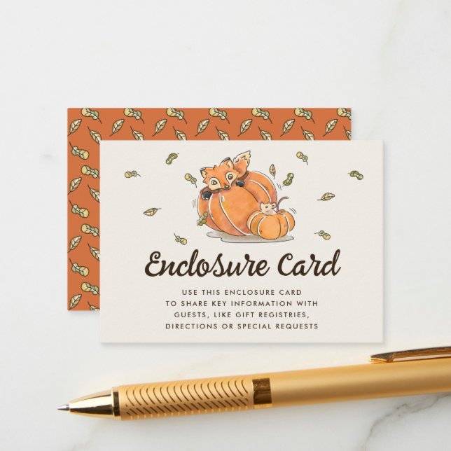 Carte D'accompagnement Bonjour Bébé Fox Automne Baby shower Affichage dou (Devant/Arrière en situation)