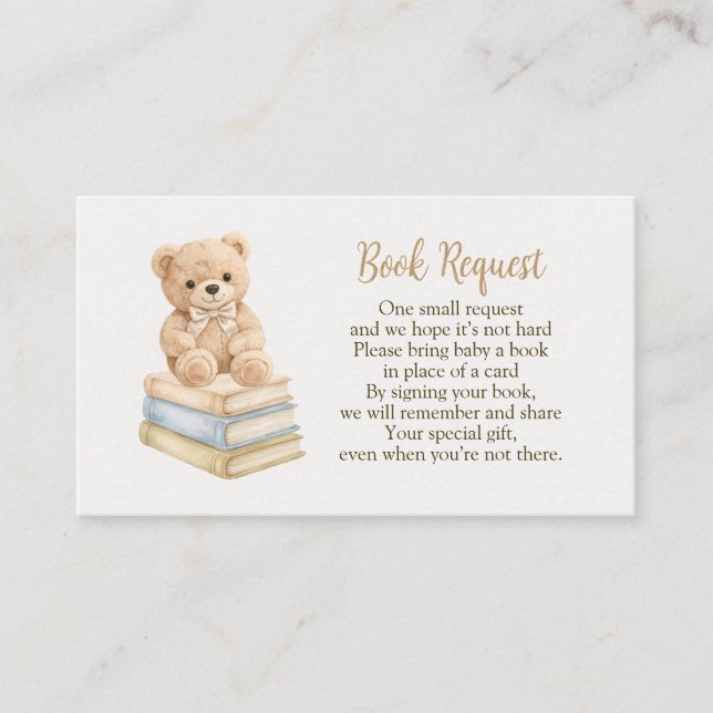 Carte D'accompagnement Book Request Neutral Teddy Bear Baby Shower Boho (Devant)