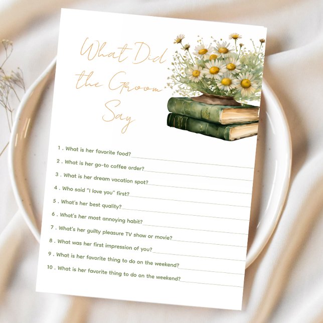 Carte D'accompagnement book What Did the Groom Say Bridal Shower Game (Créateur téléchargé)