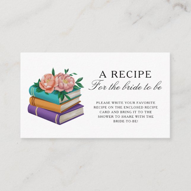 Carte D'accompagnement Books Bridal Shower Recipe for the bride to be (Devant)