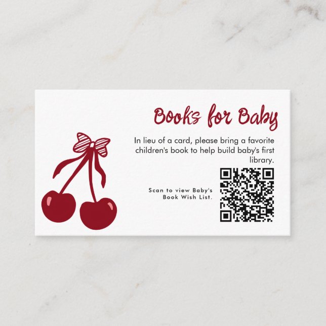Carte D'accompagnement Books for Baby Card Cherry Baby Shower QR Wishlist (Devant)