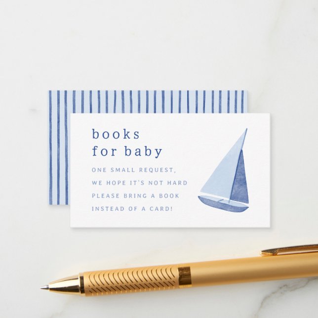 Carte D'accompagnement Books for Baby Italian Sailboat Blue Baby Shower (Devant/Arrière en situation)