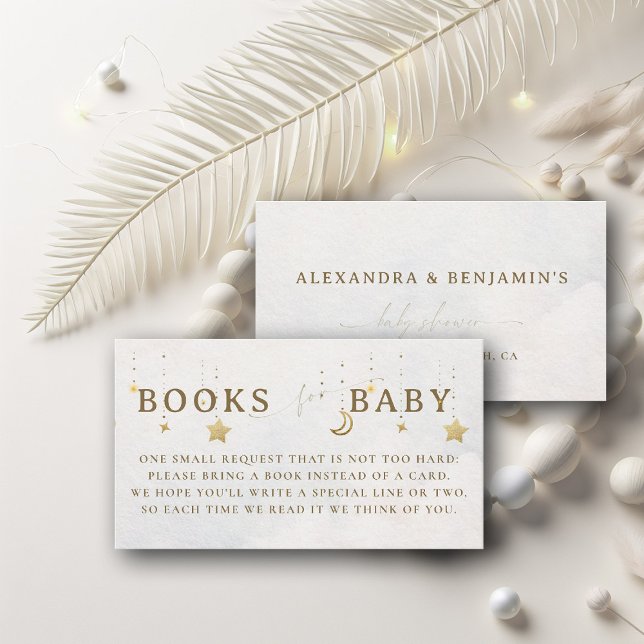 Carte D'accompagnement Books For Baby Moon White Twinkle Stars Shower  (over the moon baby shower books request insert card twinkle little star pastel white sky clouds cele)