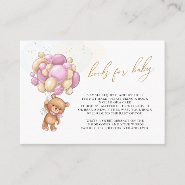 Carte D'accompagnement Books for Baby Teddy Bear Balloons rose (Devant)