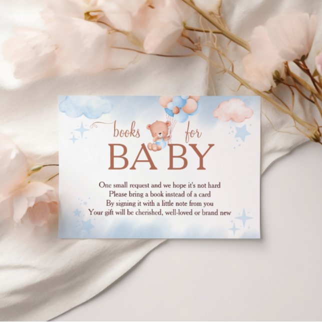 Carte D'accompagnement Books for Baby Teddy Bear Blue Blush Baby Shower (Créateur téléchargé)