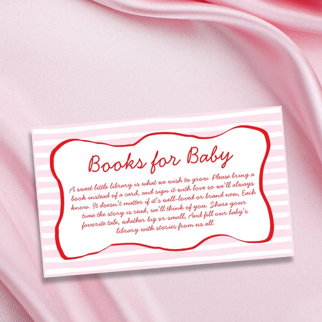 Carte D'accompagnement Books For Baby Wavy Frame Pink & Red Baby Shower (Books For Baby Wavy Frame Pink & Red Baby Shower Enclosure Card)