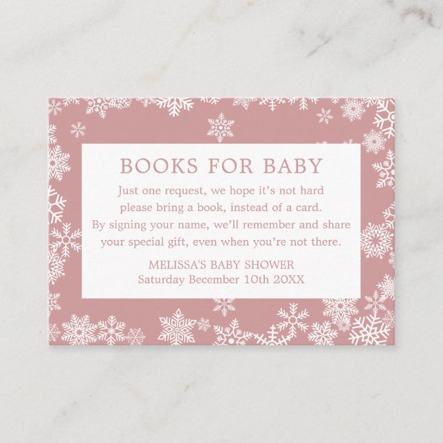 Carte D'accompagnement Books For Baby Winter Baby Shower Dusty Rose Pink (Devant)