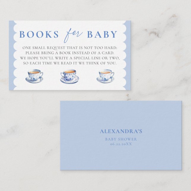 Carte D'accompagnement Books Insert Tea Brewing Script Boy Baby Shower (Devant / Derrière)