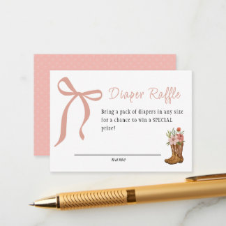 Carte D'accompagnement Boots and Bows Baby Girl Shower Diaper Raffle