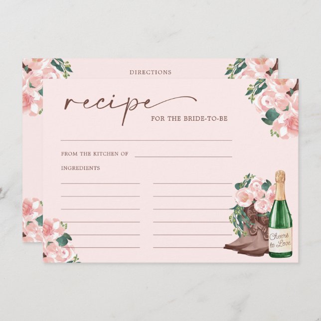 Carte D'accompagnement Boots & Bubbly Champagne Floral Recette Card (Devant / Derrière)
