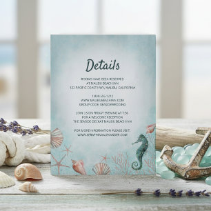 Carte D'accompagnement Bord de mer Détails du Mariage d'aquarelle bleu