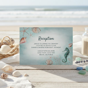 Carte D'accompagnement Bord de mer Plage Bleu Nautique Mariage Réceptio