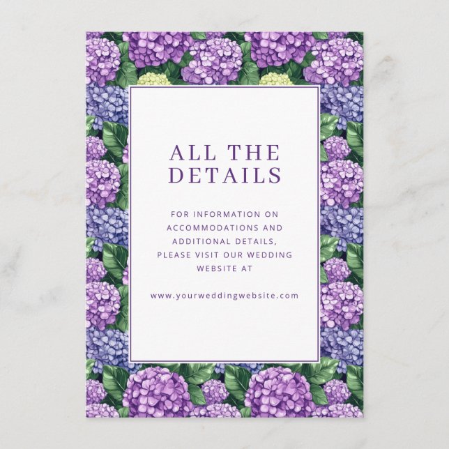 Carte D'accompagnement Bordure de Fleur d'Hydrangea Violet Romantique (Devant)