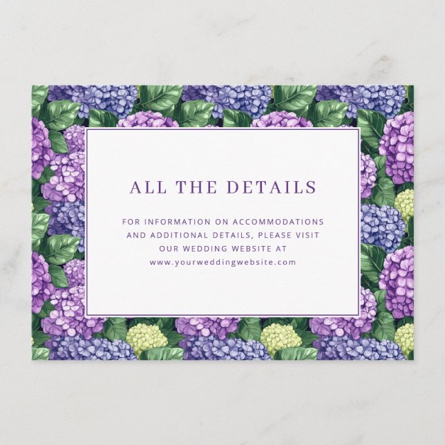 Carte D'accompagnement Bordure Élégante de Fleurs de Hortensia Violettes (Devant)