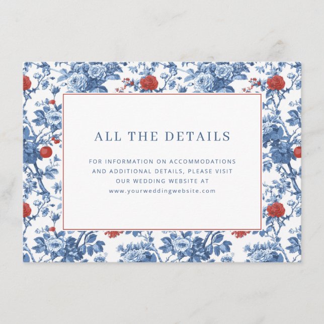 Carte D'accompagnement Bordure Florale Bleue Élégante (Devant)