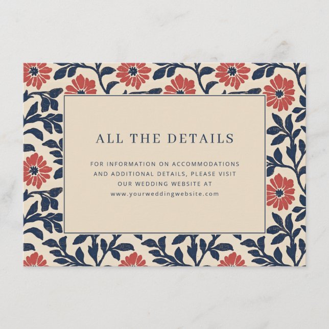 Carte D'accompagnement Bordure Florale Élégante Navy (Devant)