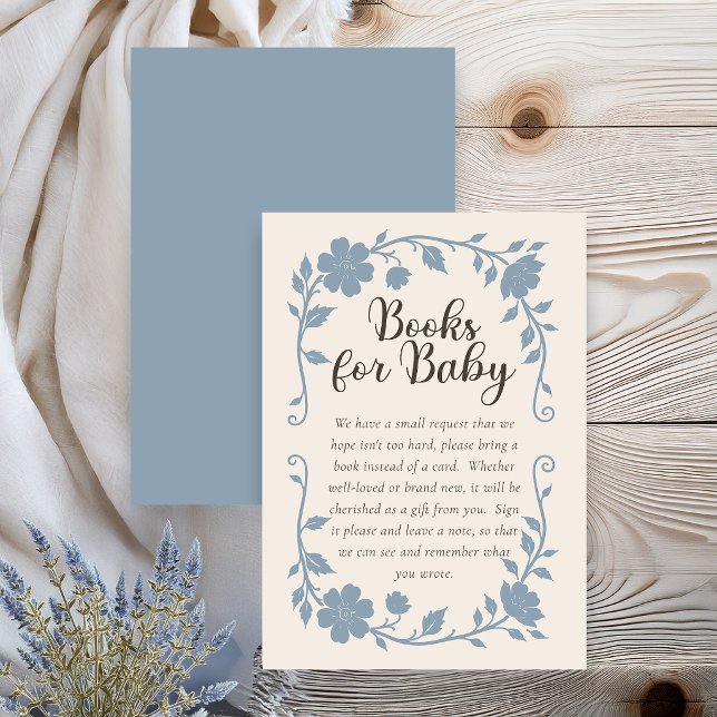 Carte D'accompagnement Botanical Baby Shower Book Request Card Blue Sage (Elegant botanical baby shower book request card with blue sage floral design on neutral background)
