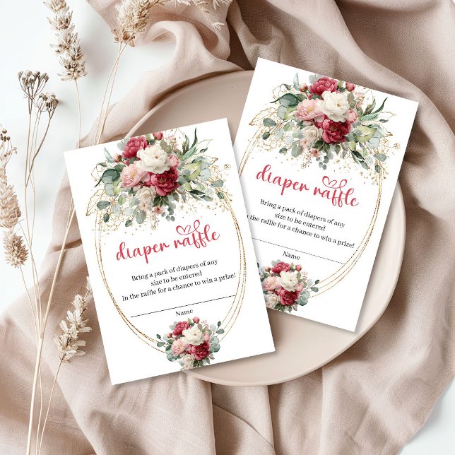Carte D'accompagnement Botanical Blush Burgundy Floral Diaper Raffle (Botanical Blush Burgundy Floral Diaper Raffle)