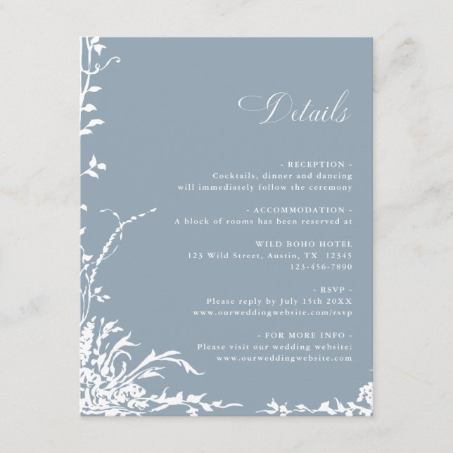 Carte D'accompagnement Botanical Garden Dusty Blue Wedding Details (Devant)