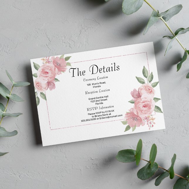 Carte D'accompagnement Botanical mint pastel pink floral Details Card (Botanical mint pastel pink floral Details)