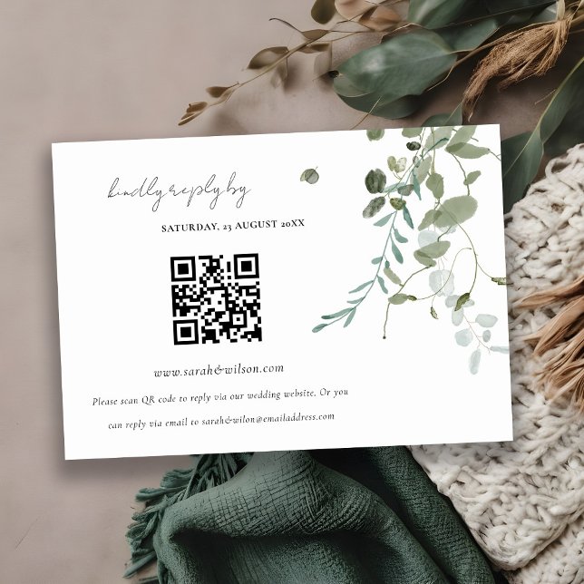 Carte D'accompagnement Botanique Eucalyptus Mariage QR Code RSVP (Créateur téléchargé)