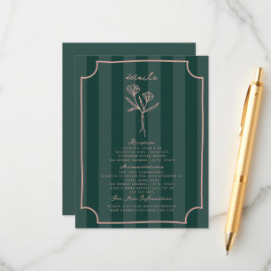 Carte D'accompagnement Botanique Floral Green Stripe Détails du Mariage