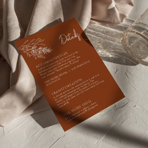 Carte D'accompagnement Botanique Floral Terracotta Boho Détails du Mariag