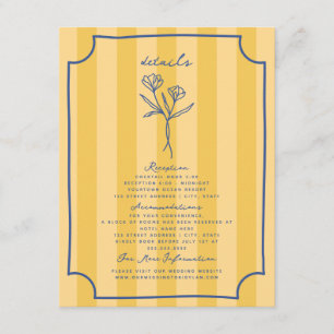 Carte D'accompagnement Botanique Floral Yellow Stripe Détails du Mariage