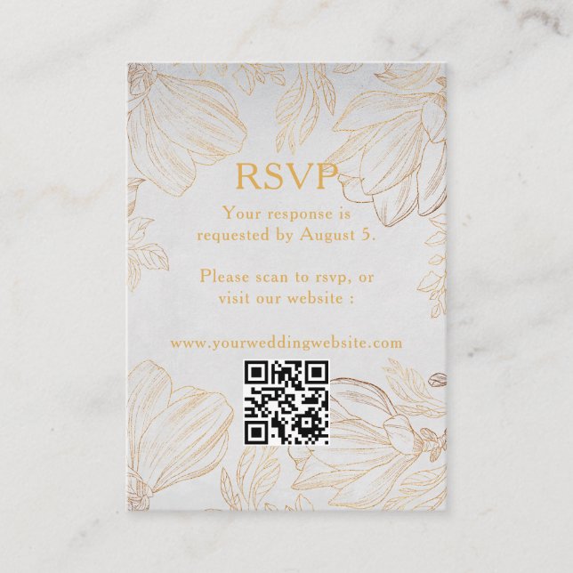 Carte D'accompagnement Botanique Golden Floral QR Code Mariage RSVP (Devant)
