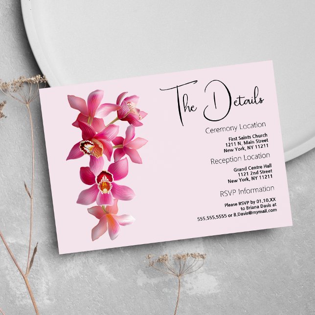 Carte D'accompagnement Botanique rose bordeaux orchidées fleurs Détails C (Botanic pink burgundy orchids flowers Details )