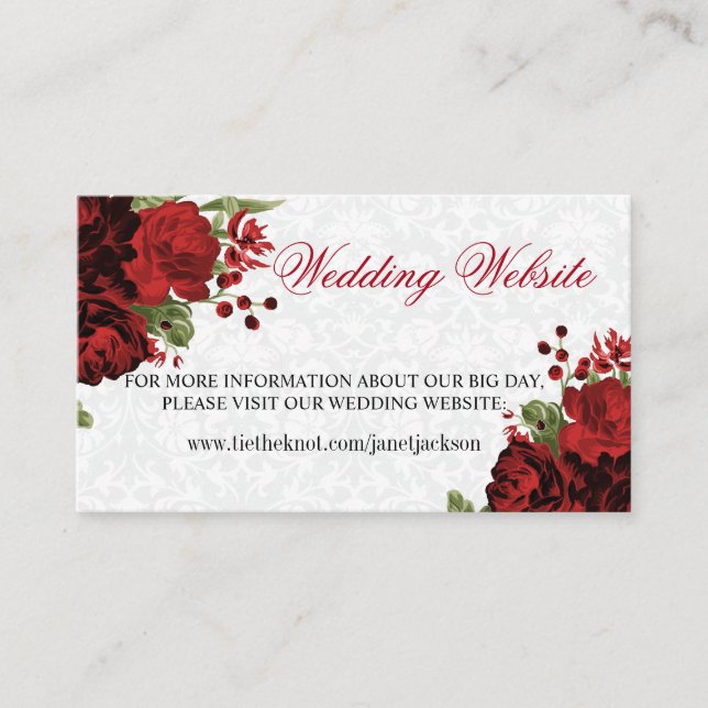 Carte D'accompagnement Botanique Rouge foncé Design Floral - Site Mariage (Devant)